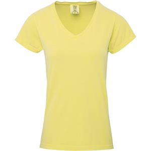 Basic V-hals t-shirt comfort colors geel voor dames