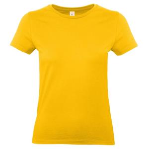 B&C Set van 2x stuks basic dames t-shirt goud geel met ronde hals, maat: -