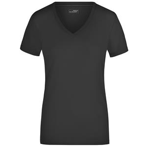 James & Nicholson Zwart dames stretch t-shirt met V-hals -