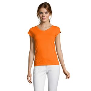 Sols Set van 2x stuks dames t-shirt V-hals oranje 100% katoen slimfit, maat: -