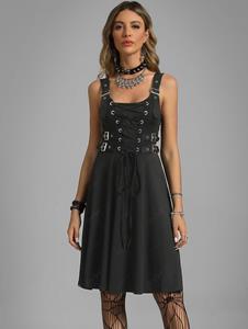Rosegal Plus Size Lace Up Buckles A Line Sleeveless Gothic Dress