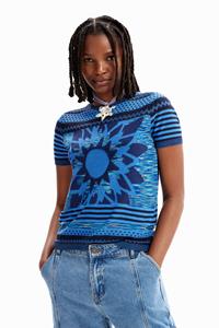 Desigual Gebreid T-shirt met bloem - BLUE