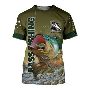 ETST 03 Summer Men's T shirt 3D Fish print O neck Outdoor Leisure Sports Fishing Hobbyist Tee Quick Dry Breathable Oversized Top