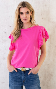 The Musthaves Ruffle Embroidery Top Fuchsia