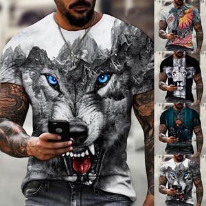 TSBABY Herenmode 3D Wolf Print T-shirt Casual losse T-shirt met korte mouwen Heren sweatshirt tops