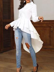 ZANZEA Women Solid Layered High-Low Hem Long Sleeve Shirt