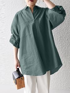 ZANZEA Women Solid Double Pocket Lapel Casual Long Sleeve Shirt