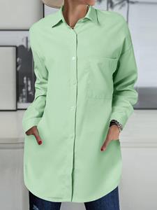 ZANZEA Women Solid Button Front High-Low Hem Long Sleeve Shirt
