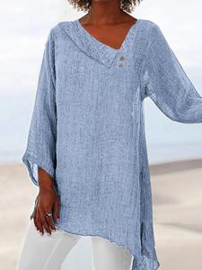 Newchic Women Irregular Design Plain Cotton Long Sleeve Blouse