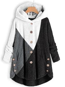 BERRYLOOK Casual Colorblock Hooded Lamb Plush Coat