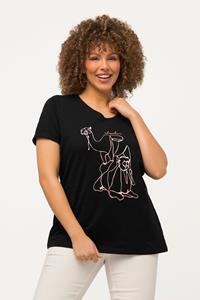 Ulla Popken Rundhalsshirt T-Shirt Kreise Schulterpolster V-Ausschnitt