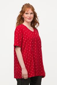 Ulla Popken Rundhalsshirt Trachten-T-Shirt Zierfalten V-Ausschnitt Halbarm