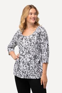 Ulla Popken Rundhalsshirt Shirt Zahlenmuster A-Linie Rundhals 3/4-Arm