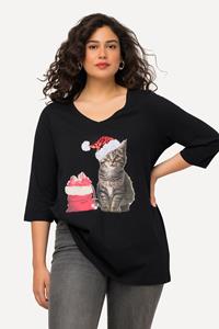 Ulla Popken Rundhalsshirt Weihnachts-Shirt A-Linie Pailletten Rundhals