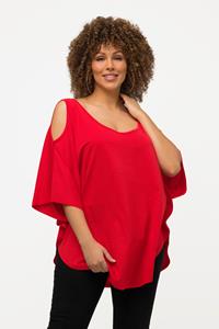 Ulla Popken Rundhalsshirt T-Shirt-Kimono A-Linie Cut-Outs Rundhals 3/4-Arm