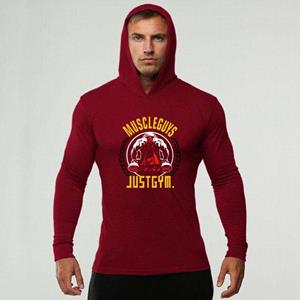 Muscleguys Mens Bodybuilding Long Sleeve T shirt Man Fashion Cotton Slim Fit Hooded T-Shirt Male Gym Fitness Workout Jogger Clothing