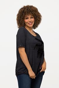 Ulla Popken Longshirt T-Shirt Struktur Tunnelzug V-Ausschnitt Halbarm