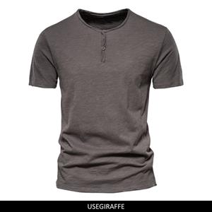 AIOPESON Men Fashion Solid Color Casual T-shirts Men O-neck Button Up 100% Cotton Mens T Shirt 2021 New Summer Quality Classic Top Tees Men
