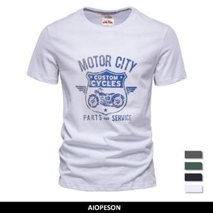 AIOPESON Men Fashion AIOPESON Motorcycle Printed Mens T Shirt Quality 100% Cotton Fashion Slim Fit Top Tees Men Casual Streetwear O-neck T-shirt Men