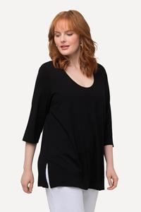 Ulla Popken Longshirt Shirt Ringel Ziernähte Stehkragen Langarm