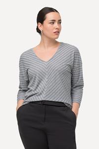 Ulla Popken Longsleeve Shirt Metallic-Streifen V-Ausschnitt 3/4-Arm