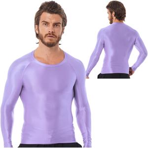 ZDHoor Shiny Tops for Mens Metallic Glossy Long Sleeve Shirt Slim Disco T-Shirt