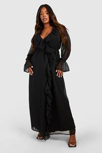 Boohoo Plus Dobby Flare Sleeve Maxi Dress, Black