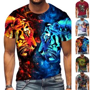 Happy Show New Summer Men's Fashion T-shirt Personality Deep Blue Crystal Tiger Printed Men's T-shirt Top