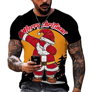 Xin nan zhuang Trend Fashion Funny Santa Claus Graphic T Shirts for Men Personality Leisure Holiday Printed Round Neck Short Sleeve Tees Tops