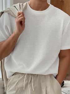 INCERUN Mens Solid Waffle Knit Short Sleeve T-Shirt