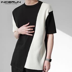 INCERUN Men Short Sleeves Splicing Color T Shirts Tops