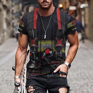 Kukebang Firefighter Graphic 3D Print Mens T-Shirts for Men Clothing Oversized TeesSummer Casual Short Sleeve Tops  Personality