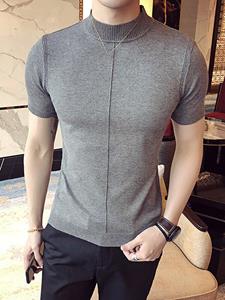 INCERUN Mens Solid Half-Collar Short Sleeve Knit T-Shirt