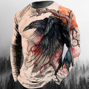 Nihao Vintage Long Sleeve T-shirt For Men Animal Print Male Tops 3D Eagle Graphic Streetwear Oversized Tee Shirt Men Clothing