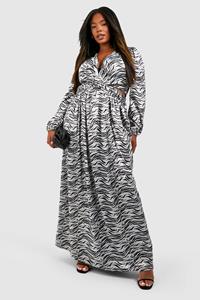 Boohoo Plus Zebra Print Chiffon Cut Out Maxi Dress, Black