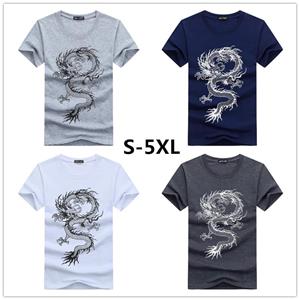 Factory Price Heren Dragon Print Katoen T-shirt met korte mouw Man Grote Maat Streetwear Tee Losse Casual T Shirt