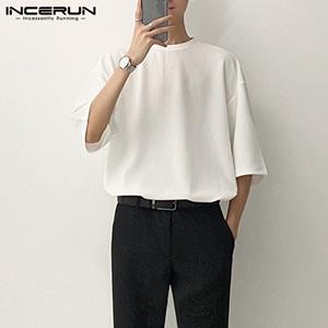 INCERUN Japanse en Koreaanse stijl mode heren shirt met korte mouwen losse tops T-shirts plus maat S-5XL 