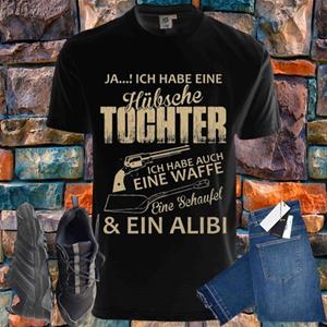 Shirtbude Hübsche tochter alibi waffe family print tshirt
