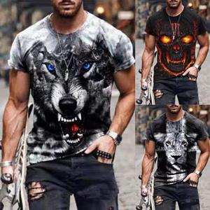 TSBABY Summer New Style 3D Wolf Print T-shirt Casual Loose Personality Sport T-shirt met korte mouwen