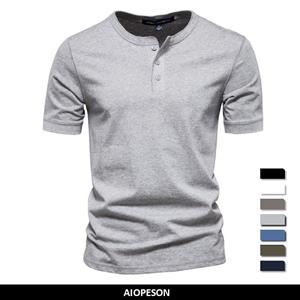 AIOPESON Men Fashion AIOPESON 100% Katoen Henley Kraag T-shirt Mannen Casual Hoge Kwaliteit Zomer Korte Mouw Heren T-shirts Mode Basic T-shirt voor Mannen