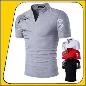Bengbukulun New Business Mannen T-shirt met korte mouw, zomer bedrukt casual ademend V-hals T-shirt