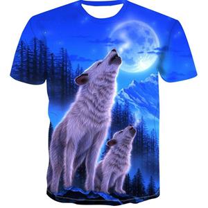 WowClassic Zomer Plus Size Losse Mannen Kleding Cartoon 3D Print T Shirt Wolf Tees O Hals Top met korte mouw Ademende Vrouwen Man TShirts