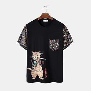 Men Apparel Summer Men's Ethnic Cat Print Short Sleeves Tops T-shirts