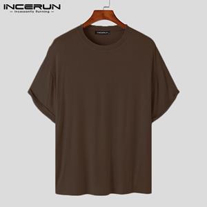 INCERUN Summer Men Solid Color Casual Loose Short Sleeves Basic T-shirts