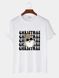 ChArmkpR Mens Christmas Cartoon Santa Claus Letter Print Short Sleeve T-Shirts Winter