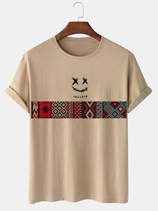 ChArmkpR Mens Smile Face Argyle Print Crew Neck Short Sleeve T-Shirts Winter