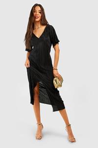 Boohoo Plisse Midaxi Jurk, Black