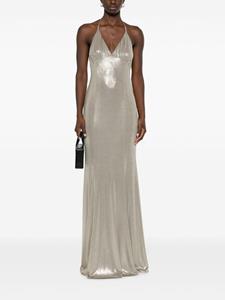 PINKO lamé-effect halterneck maxi dress - Beige