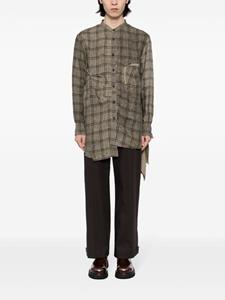 Ziggy Chen check-pattern panelled linen shirt - Bruin