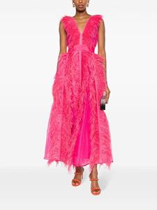 Huishan Zhang Maxi-jurk met struisvogelveren - Roze